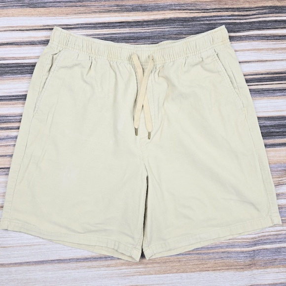 GAP- Mens L 7” Inseam Khaki Corduroy Elastic Waist Drawstring Casual Shorts - Picture 1 of 7